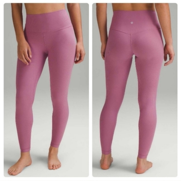 Lululemon Womens Size 6 Velvet Dust Pink Aligh Ribbed High Rise 28" Leggings - Picture 1 of 10